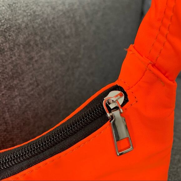 NEW Fluorescent Orange Nylon Mini Bag Hobo Shoulder Neon Purse - Picture 6 of 9